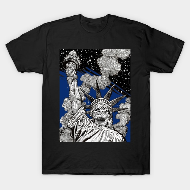 Zombie Statue of Liberty (blue) T-Shirt by rsacchetto